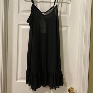 Sheer black tunic cami with ruffle bottom